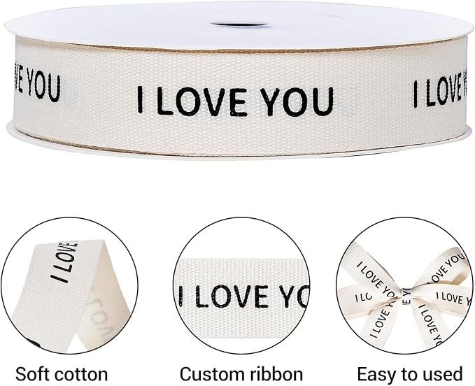 Ribest I Love You Cotton Ribbon for Gift Wrapping Crafts Flower Bouquet Party Decoration 5/8 Inch x 10 Yard
