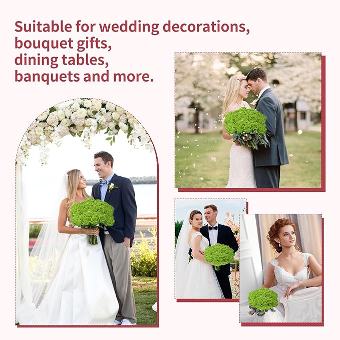 102 PCS Fake Roses Artificial Flowers Bulk, Green Roses Bridal Bouquet Silk Faux Rose with Stems for Wedding Flowers Decoration, Valentine's Day, Bridal Bouquet, Anniversary,Home Decor (102PCS, Green)