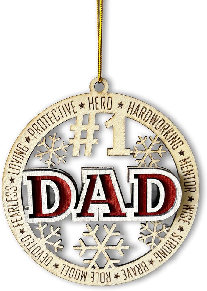 #1 Dad Wooden Christmas Ornament – Best Dad Ever 2024, Father’s Day Tree Décor, Hero Ornament