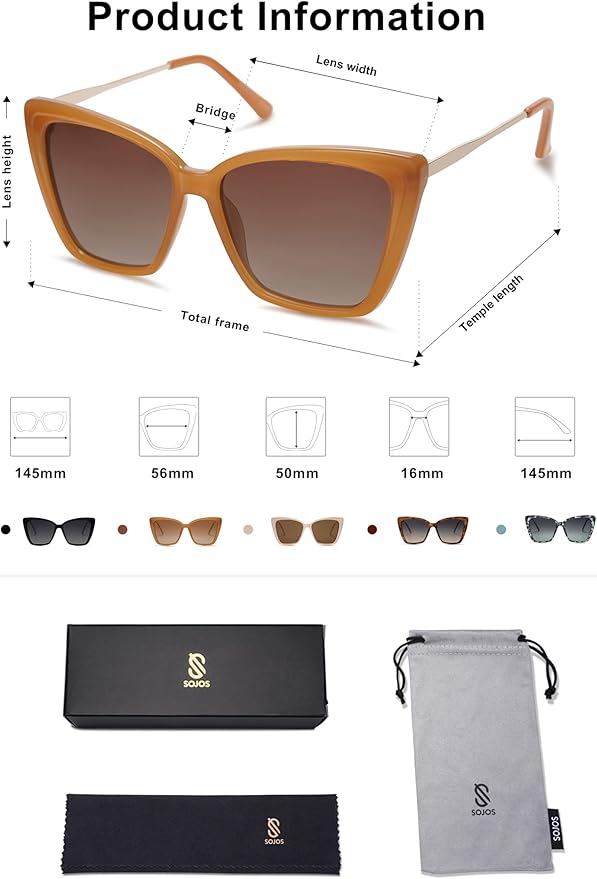 SOJOS Trendy Polarized Sunglasses For Women Retro Womens Oversized Square Cat Eye Sun Glasses UV Protection SJ2206