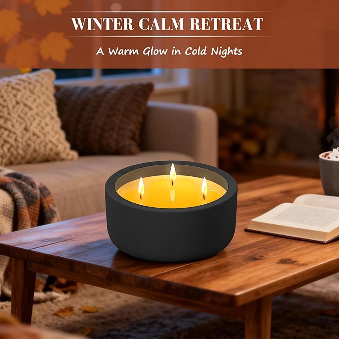 Viyffo Christmas Candles – Eucalyptus & Rosemary, 3 Wick 20oz Large Soy Scented Candle for Women & Men, Non Toxic Aromatherapy Ceramic Velas, Luxury Matte Black Ceramic Gift for Holiday & Home Decor