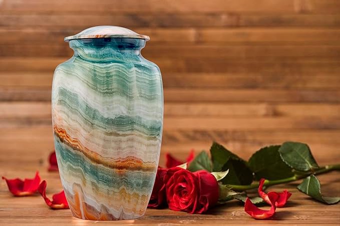 Memorial Cremation Urns for Human Ashes | Handcrafted Large Burial Marble Finish Adult Cremation Urn, Funeral Decorative Urns for Female & Male | 200 lbs with Velvet Bag (Blue Marsh)