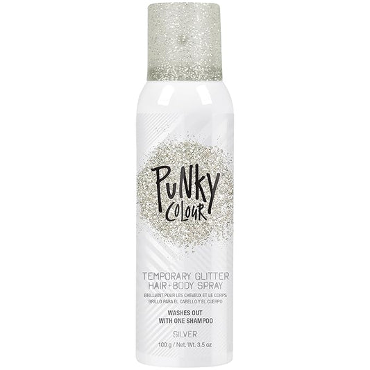 Punky Temporary Hair and Body Glitter Spray Silver – Glitters Hairspray, Adds Sparkly Shimmery Glow, Hair Glitter for Kids, Women, Men 3.5 oz