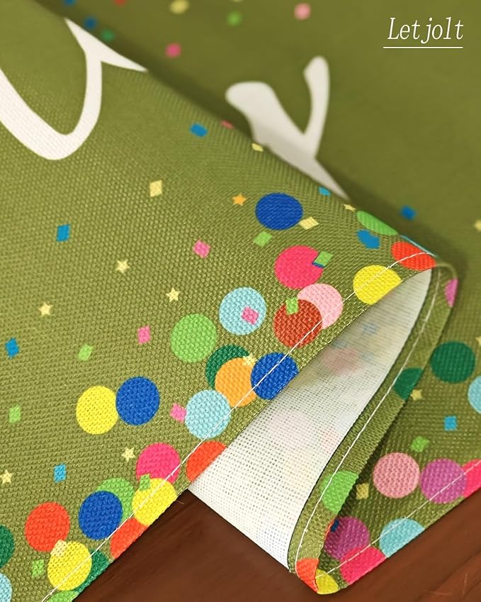 Letjolt Happy Birthday Table Runner 72 Inches Birthday Centerpieces for Tables Birth Day Party Sign Polka Dots Table Decoration, Olive Green