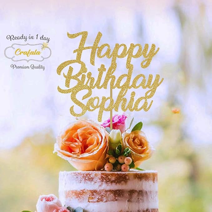 Happy Birthday Cake Topper, Birthday Custom Cake Topper Gold Glitter, Personalized Cake Topper, Custom Text Cake Topper