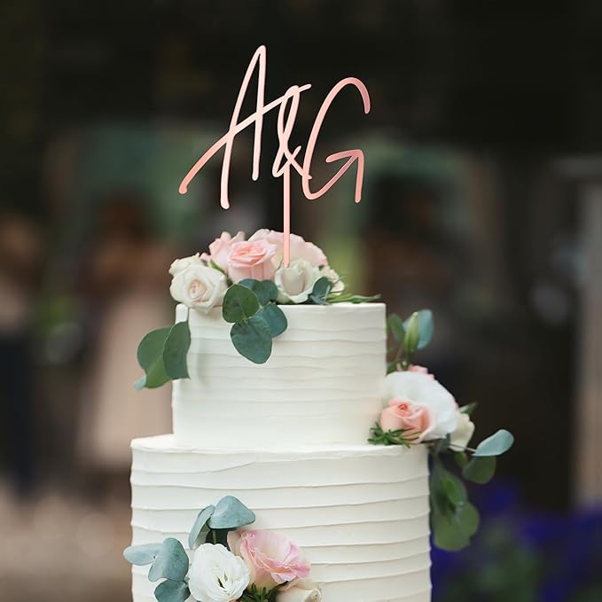 Wedding Cake Topper Custom Bride Groom Name Initials Personalized Cake Decoration Anniversary Engagement Cake Topper in Acrylic D3 (Stadella)