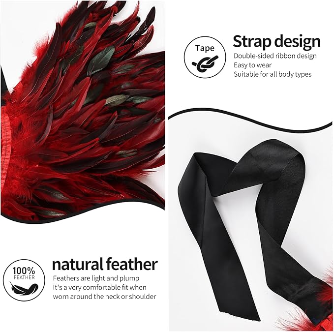 Gothic Natural Feather Shrug Feather Shawl Wrap Cape Victorian Collar for Halloween Cosplay Party Costume Accessories
