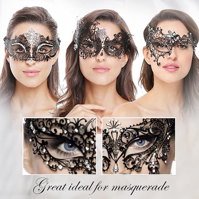 Masquerade Mask for Women Shiny Laser Cut Metal Rhinestone Mask Party Porm Ball Mask