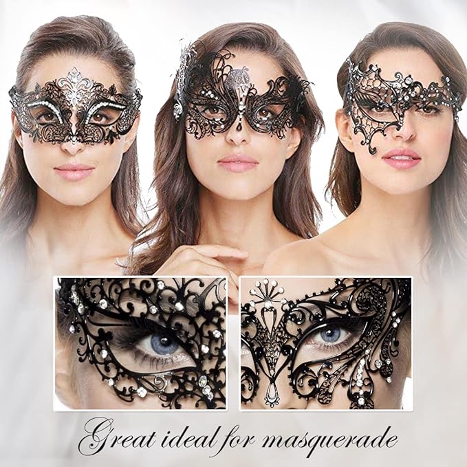 Masquerade Mask for Women Shiny Laser Cut Metal Rhinestone Mask Party Porm Ball Mask