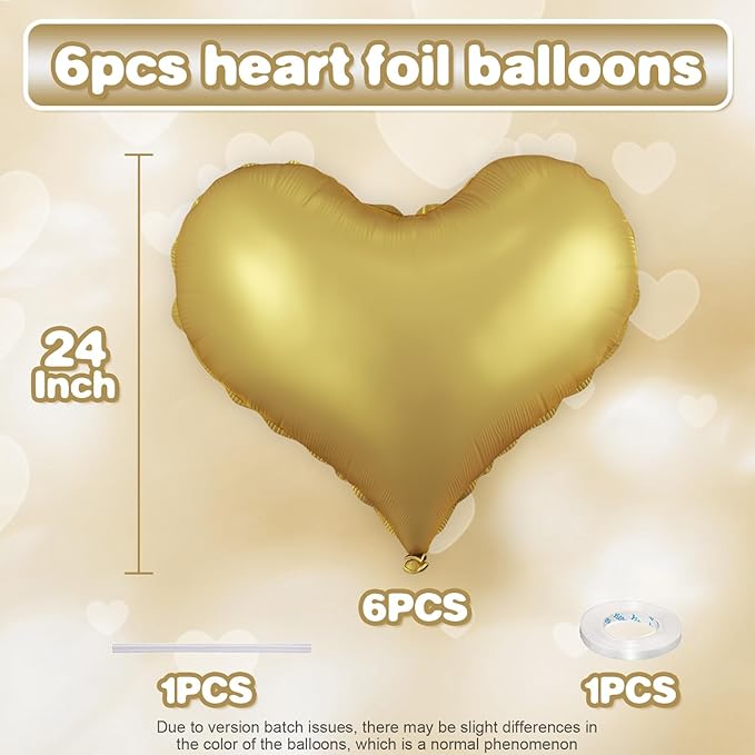 Gold Heart Balloons,24Inch Large Metallic Heart Foil Balloons for Valentine's Day Birthday Wedding Baby Shower Anniversary Party Decorations