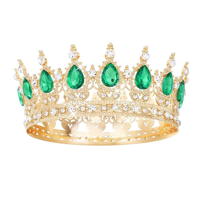 Green Crown for Women Crystal Tiara and Queen Crown for Girl Wedding Headband for Bride Hair Accessories for Costume Birthday Party Cake Decoration Prom