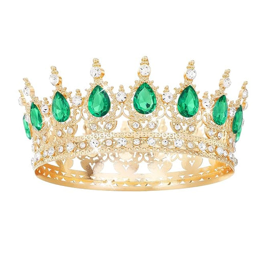 Green Crown for Women Crystal Tiara and Queen Crown for Girl Wedding Headband for Bride Hair Accessories for Costume Birthday Party Cake Decoration Prom