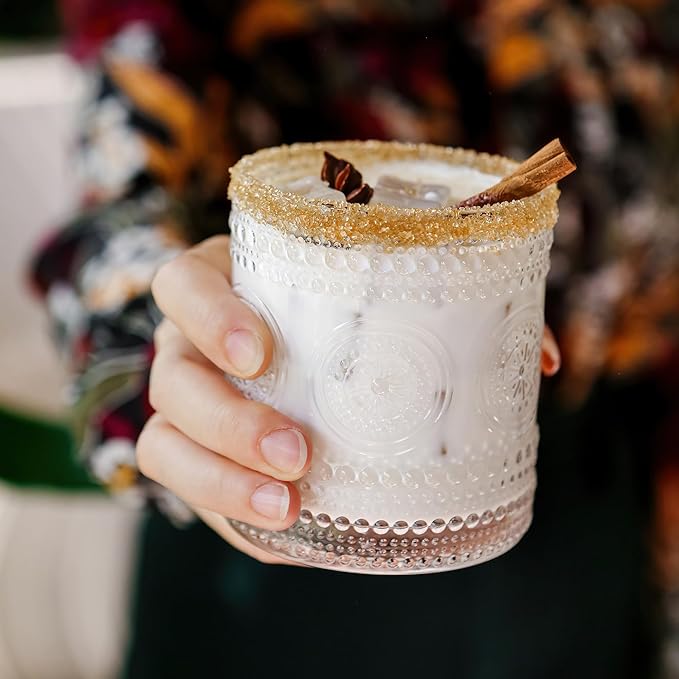 Kate Aspen Hobnail Beaded Floral Clear Drinking Glasses Set of 6, (10 oz) Vintage Glassware Cocktail Glass Set, Juice Glass, Water Cups | Great Hostess Gift & Gift for New Home Owners (Pack of 4)