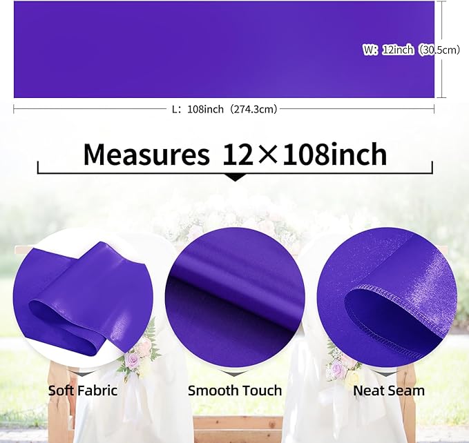 10 Pack Satin Table Runner 12 x 108 Inch Long,Satin Silk Table Runner for Wedding,Birthday Party and Banquet Decoration,Purple