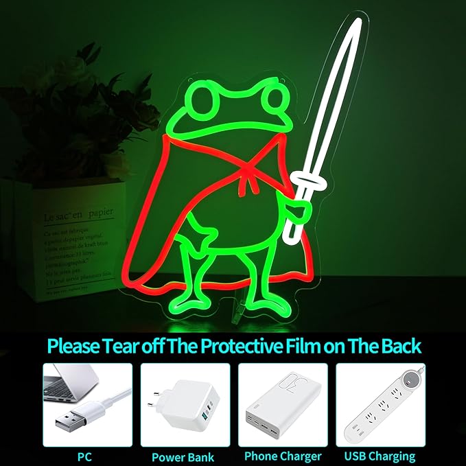 Frog Neon Sign Cute Neon Signs for Wall Decor Green Red Neon LED Sign for Man Cave Room Home Party Birthday Bar Signs - USB Powered