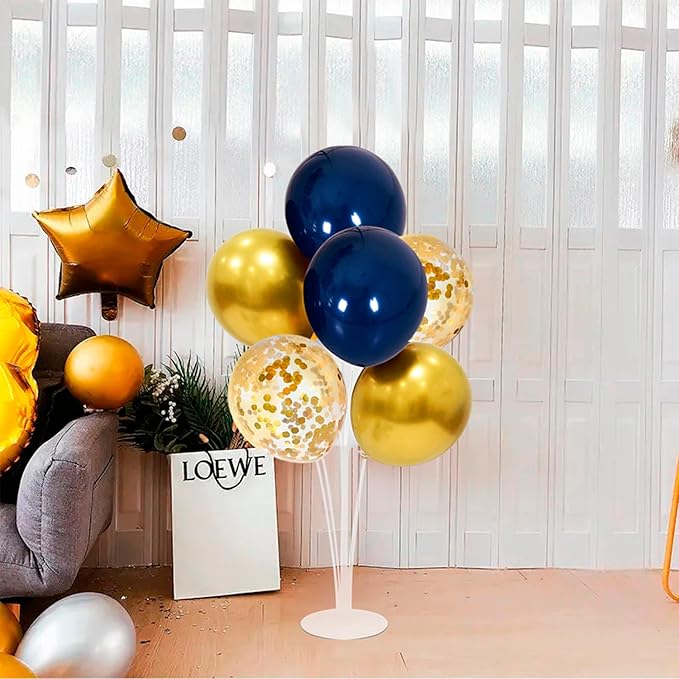 6 Set Balloon Stand with Blue and Gold Balloons Centerpiece Table Decorations for Birthday Wedding Anniversary Father's Day Retirement New Years Graduation Decorations Class of 2025