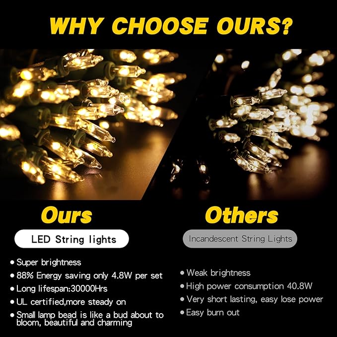 LED Christmas String Lights 20FT 100 Count, Mini Christmas String Lights Waterproof, Warm White Mini LED Lights Plug in, Outdoor Christmas Lights for House, Tree Lights for Patio Garden Porch