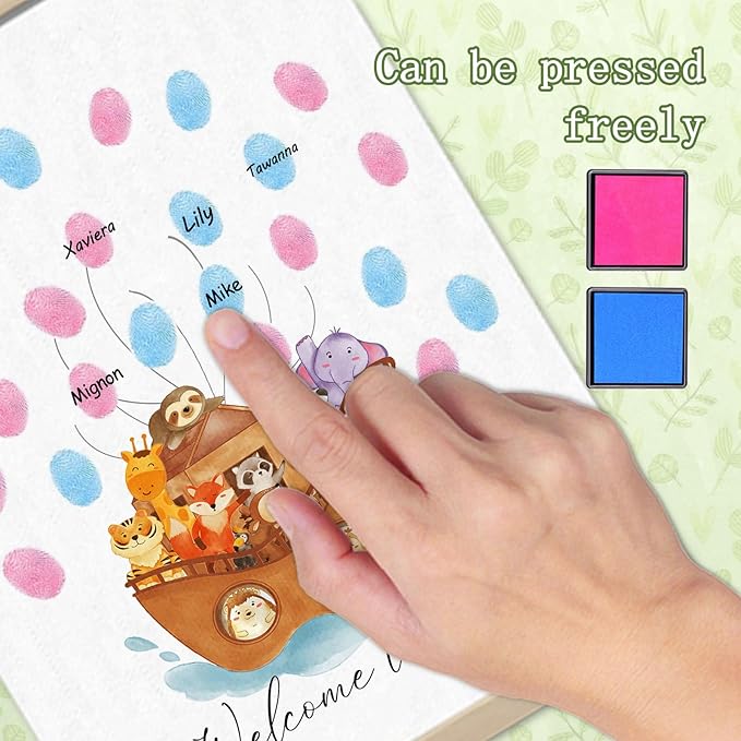 Baptism Gift, Gender Reveal Fingerprint Tree Canvas Guest Books, Gender Reveal Party Decorations Gifts Ideas, Baby Shower Party Supplies, Thumbprint Hanging Paintings(12x15in)