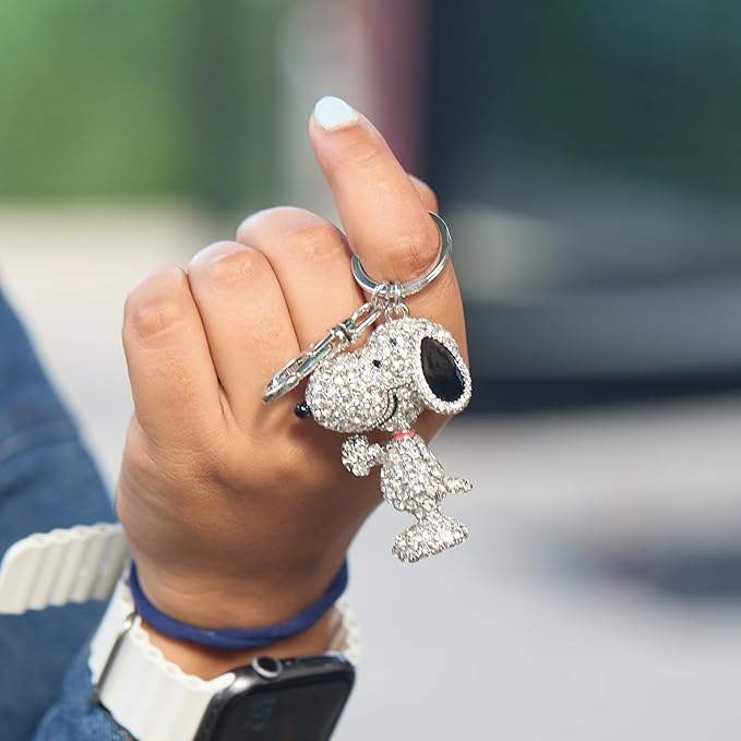 SALLY ROSE Crystal Snoopy Keychain - Official License Bag Charm, Purse Accessory - Thoughtful Peanuts Gift for Her