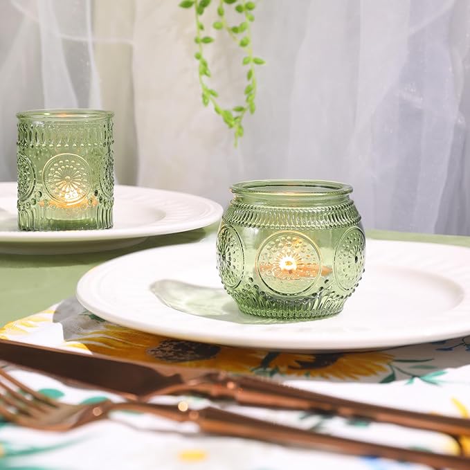 30pcs Assorted Green Votive Candle Holders Bulk, Fall Baby Wedding Shower Decorations,Tealight Candle Holder for Table Centerpieces Decorations, Boho Tea Party Decor, Bridal Shower Gifts for Guests