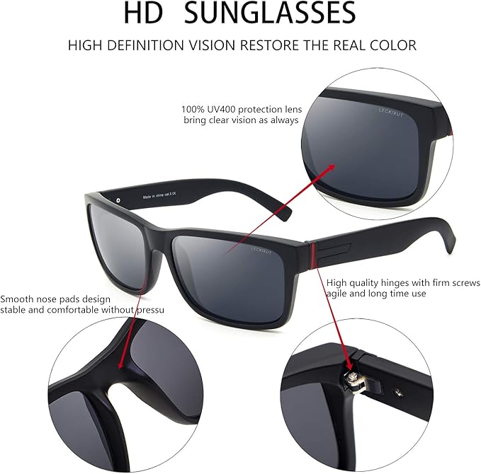 LECKIRUT Vintage Polarized Sunglasses for Men Women Retro Oversized Square Mirror Sun Glasses