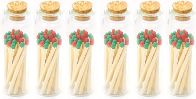 River Birch Decorative Matches in a Bottle with Striker - Cute & Colored Matches - 6 Bottles, Christmas Blend Tip, 120 Matches