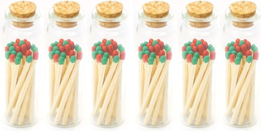 River Birch Decorative Matches in a Bottle with Striker - Cute & Colored Matches - 6 Bottles, Christmas Blend Tip, 120 Matches
