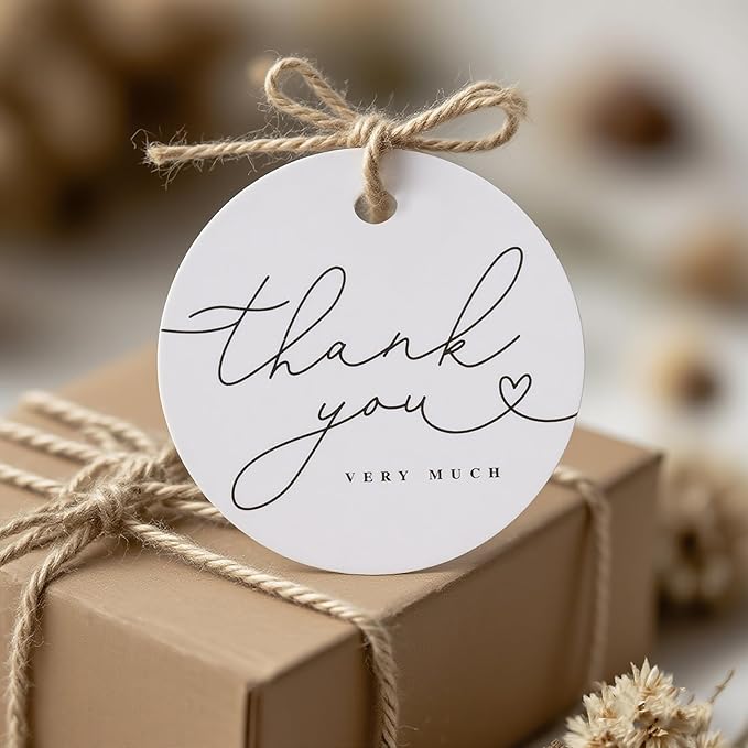120 Pack Thank You Gift Tags, 2.5" x 2.5" Round Pre-Punched Hole Hanging Bag Tag for Party Favors (Ribbon/Twine String is NOT Included)