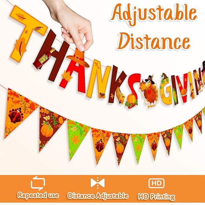 Thanks Giving Banners Large Maple Leaves Foil Balloons, Turkey Pumpkin Bunting Banners Latex Fall Balloons for Thanksgiving Day Party Decorations