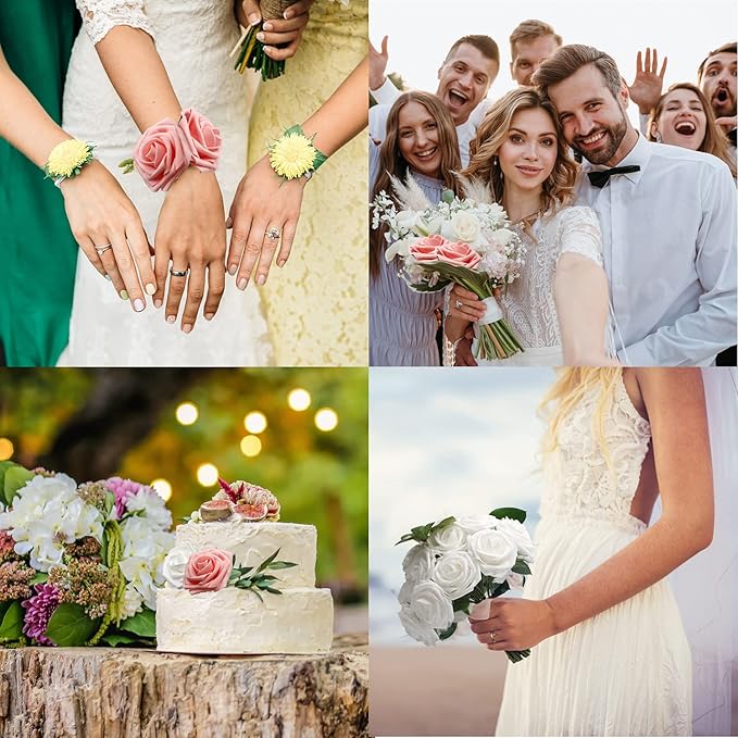 JOYLEX Artificial Flowers Realistic Roses, 50pcs Real Looking Fake Roses with Stem for DIY Wedding Bouquets Centerpieces Bridal Shower Party Home Romantic Decorations (Regular 3" - 50pcs, Pink)