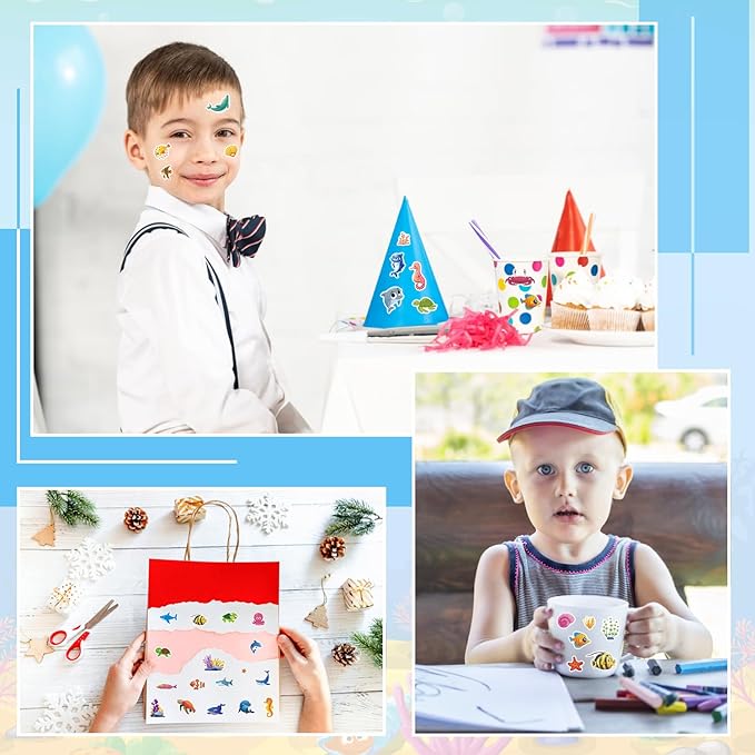 24 Sheets Ocean Stickers for Kids, 564 Pcs Under The Sea Animal Stickers Bulk Preschool Sticker Sheets for Reward Craft Scrapbooking Water Bottles Gifts Bags Cards Envelopes Decor