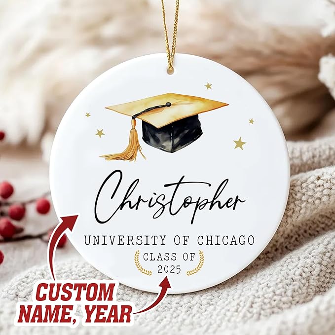 Personalized Graduation Christmas Ornaments 2025, Class of 2025 Gifts for Senior Students, College, University, Graduation Ornament Gift, Grad Keepsake, Masters Degree, Gifts for Women Men