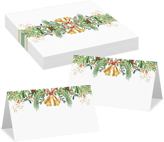 50 Pcs Christmas Place Cards for Xmas Seating Name Tags Placecard Holders Seating Christmas Food Tent Labels for Dinner Party Banquet Tables Buffet Food Label (Christmas-1)