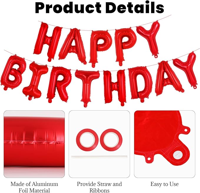 65 Pcs Red Happy Birthday Balloons and 2 Sets A-Z Letters Foil Balloons, 16 Inch Personalized Name Happy Birthday Banners for Wedding Baby Shower Anniversary Party Decorations (Red)