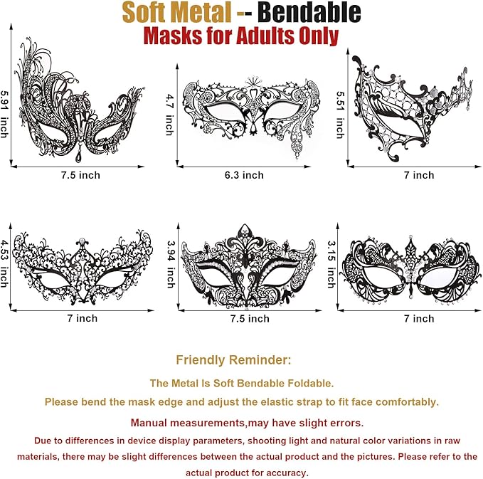 Masquerade Mask for Women Shiny Laser Cut Metal Rhinestone Mask Party Porm Ball Mask