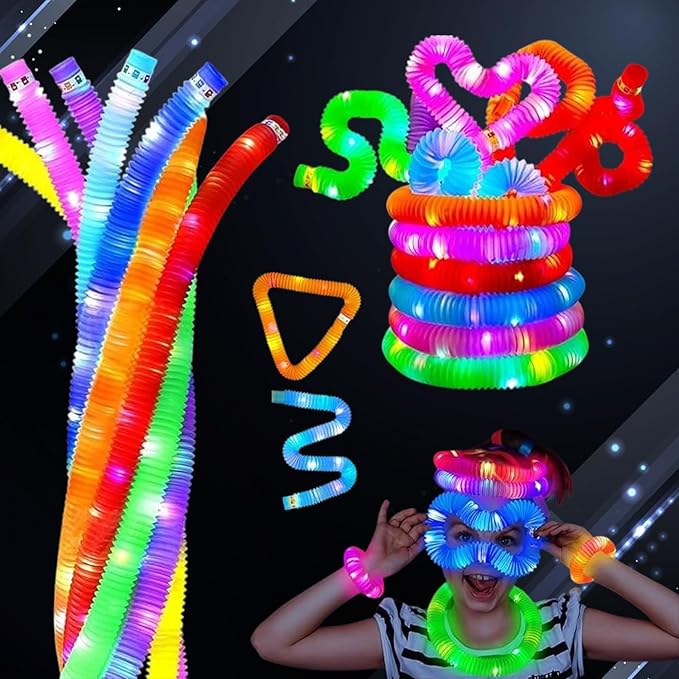 Multicolor 12PCS Light Up Pop Fidget Tubes Party Favors-Glow in The Dark Party Supplies for Kids and Adults, Perfect for Festivals, Birthday Parties, Raves, Concerts, and Camping Decorations