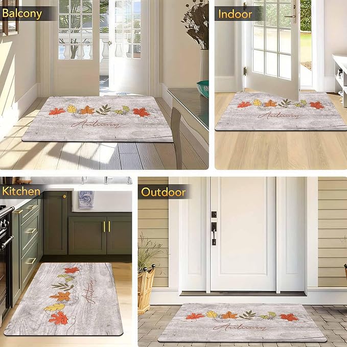 Fall Maple Leaves Door Mat, Autumn Maple Leafs Welcome Mat Non-Slip Entr Doormat Floor Mats Indoor Outdoor Home Living Room Kitchen Autumn Harvest Vintage Thanksiving Fall Decoration, 24"x16"inch