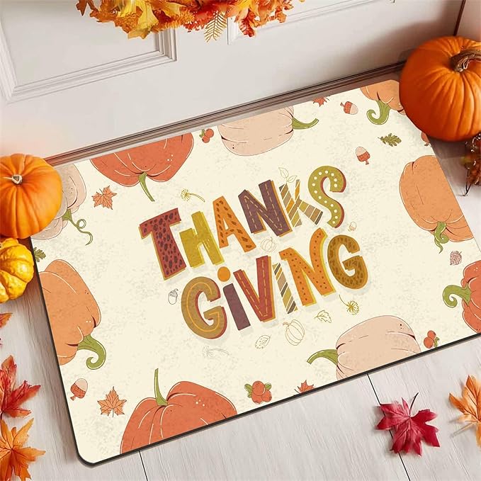 InterestPrint Thanksgiving Doormat Fall Door Mat Fall Harvest Doormat for Indoor Outdoor Entrance Floor Mats Non Slip Autumn Harvest Vintage Thanksiving Decor Rubber Welcome Mats, 24"x16"inch