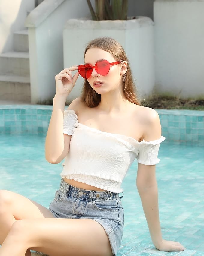 20 Pairs Heart Shaped Sunglasses Bulk, Colorful Rimless Fun Heart Sunglasses for Women Party Favors