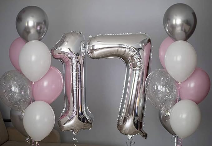 40 Inch Silver 17 Number Balloons Giant 17 Balloons Silver Birthday 17 Balloons 17th Birthday Anniversary Party Decorations Supplies