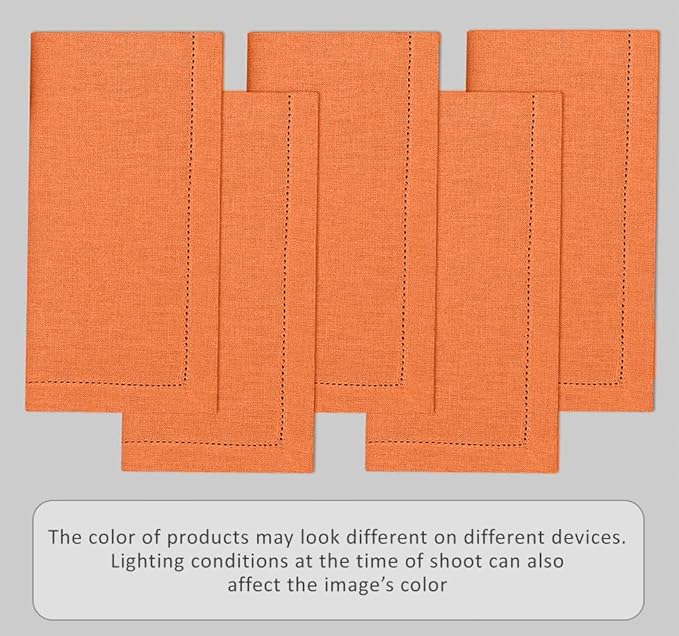 Ruvanti Premium Linen Napkins Set of 4-20x20 Inch, Classic Hemstitch, Mitered Corner Cloth Napkins ‎‎- Soft, Elegant Dinner Napkins Cloth Washable for Weddings, Parties, Everyday Use - Fall/Orange