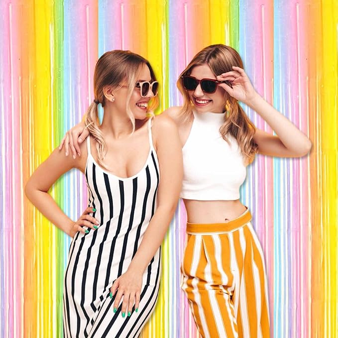 6 Pack Rainbow A Foil Fringe Curtains Backdrop, 3.28 x 9.8 Ft Metallic Streamers Tinsel Curtains Background for Photo Booth, Birthday, Halloween, Christmas, Thanksgiving, New Year Party Decorations
