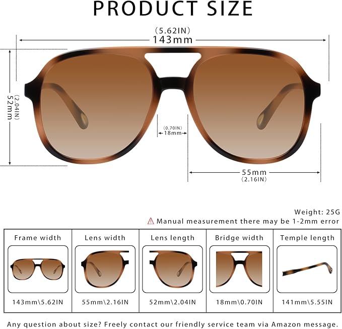 YDAOWKN Retro Square Aviator Sunglasses for Womens Mens Vintage 70s Double Bridge Sun Glasses