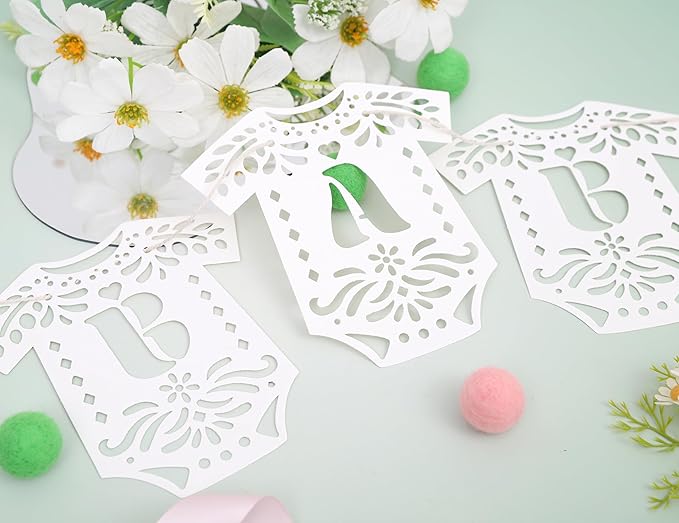 Lace Bodysuit Baby Shower Banner - Papel Picado Gender Reveal Party Decor, Baby Bodysuit Onesie Banner