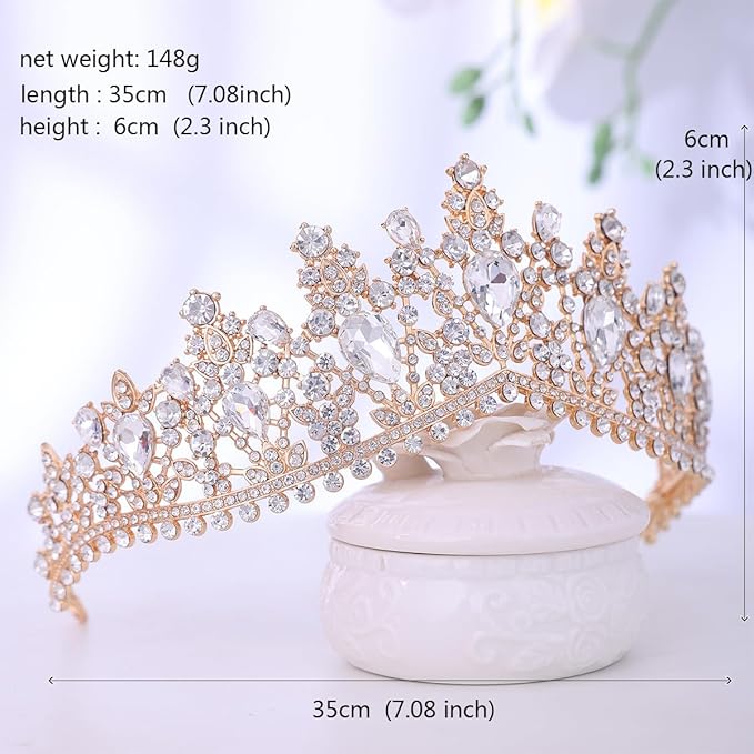 Crystal Princess Queen Tiara - Birthday Rhinestone Crowns Headband for Women Wedding Halloween Prom Pageant Party Coming of Age Ceremony Photo Props（HG346-G White）