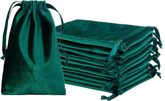 QIANF 12pcs Hunter Green Velvet Drawstring Bags 4x6 inches Velvet Cloth Small Gift Bags Jewelry Pouches for Storage Wedding Party Favor Christmas
