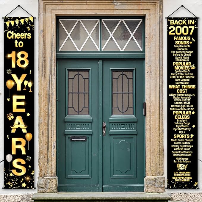 18th Birthday Party Anniversary Decorations Cheers to 18 Years Banner Party Decorations Welcome Porch Sign for Years Birthday Supplies (18th-2007)