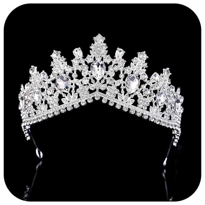 Bride Rhinestones Tiara Silver Crystal Princess Queen Crowns Headband for Women Wedding Birthday Halloween Prom Pageant Party Coming of Age Ceremony,Photo Props （HG346-Silver White）