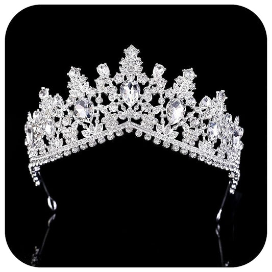 Bride Rhinestones Tiara Silver Crystal Princess Queen Crowns Headband for Women Wedding Birthday Halloween Prom Pageant Party Coming of Age Ceremony,Photo Props （HG346-Silver White）