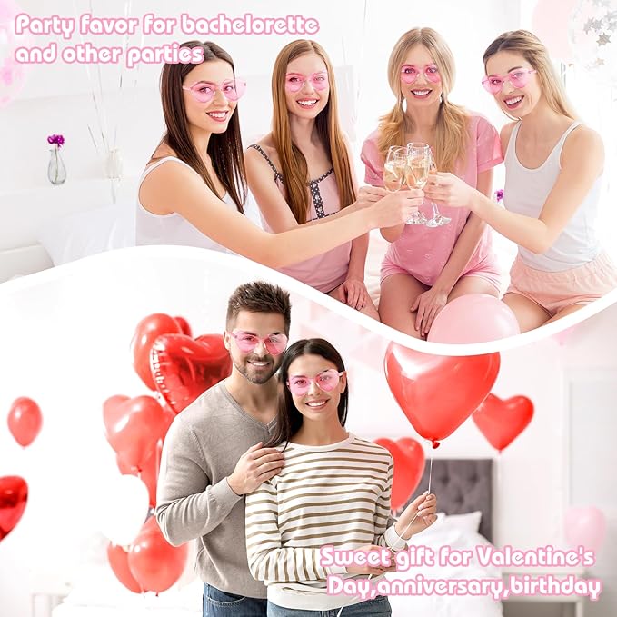 12 Pack Heart Sunglasses for Women Transparent Heart Glasses for Bachelorette Birthday Party Favor Gifts